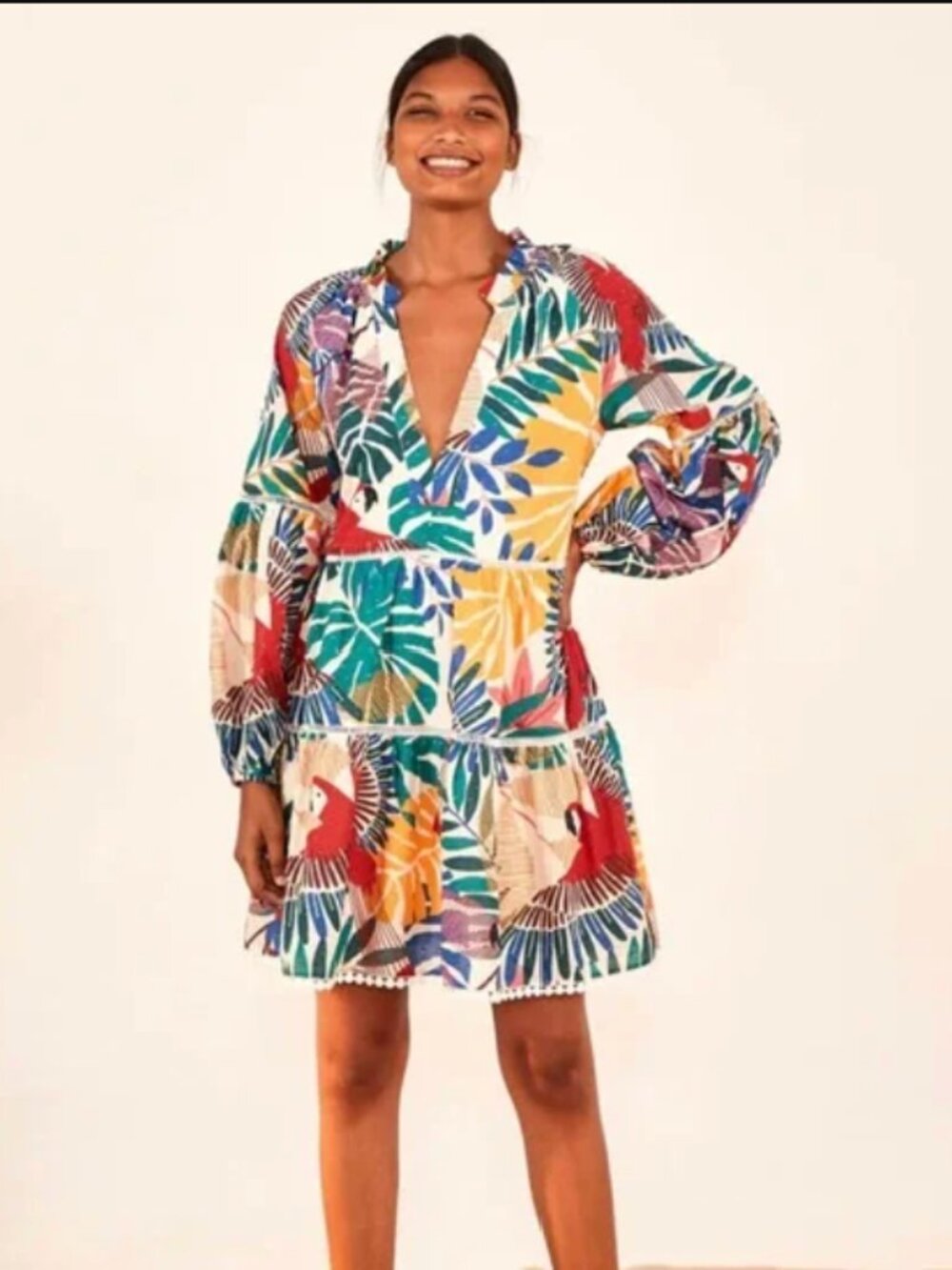 Farm Rio Off White Macaw Mini Dress
